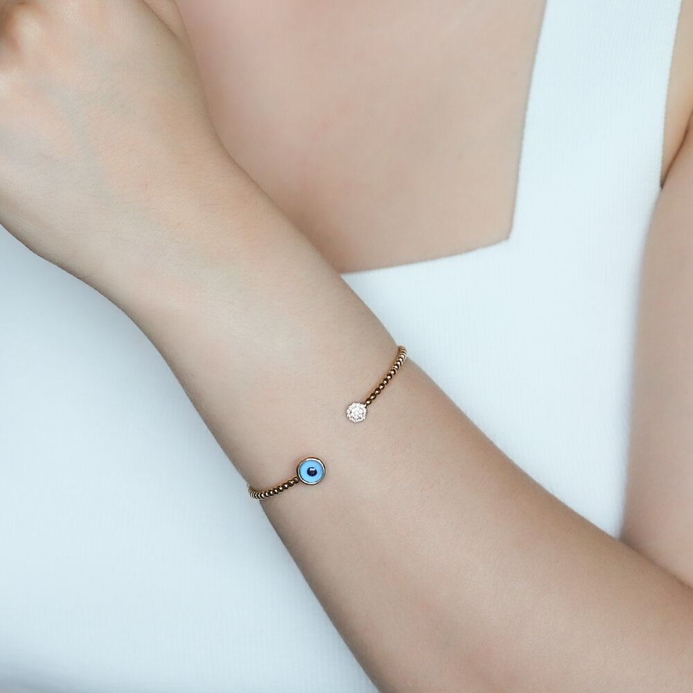 14 Ayar Sarı Altın Göz Figürlü Bilezik