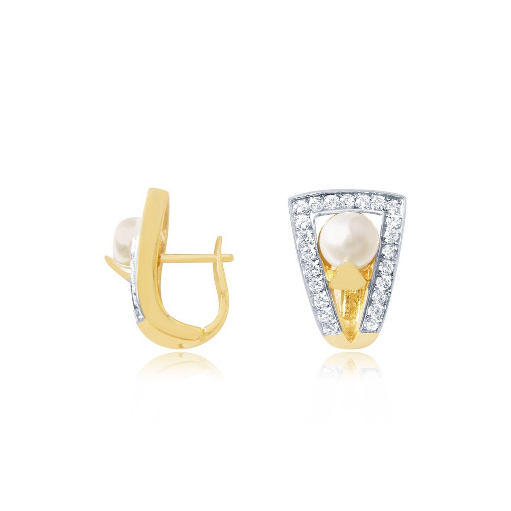 14 Ayar Sarı Altın İnci Küpe