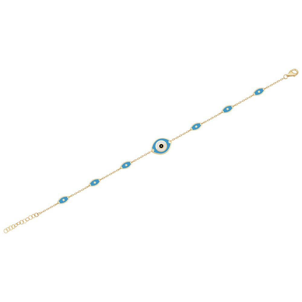 14 Ayar Sarı Altın Mavi Mineli Nazar Boncuklu Bileklik