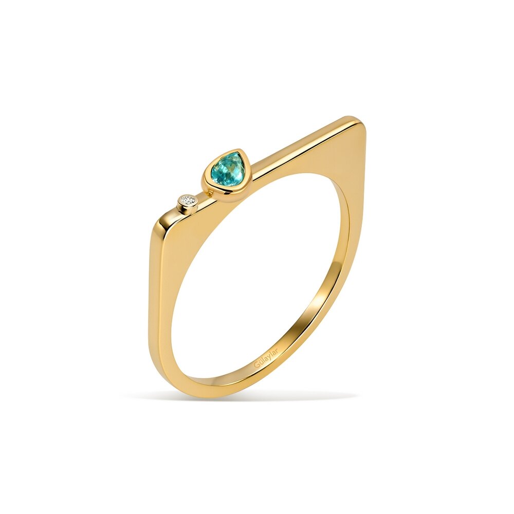 0,10 Karat Pırlanta Akuamarin Taşlı Yüzük