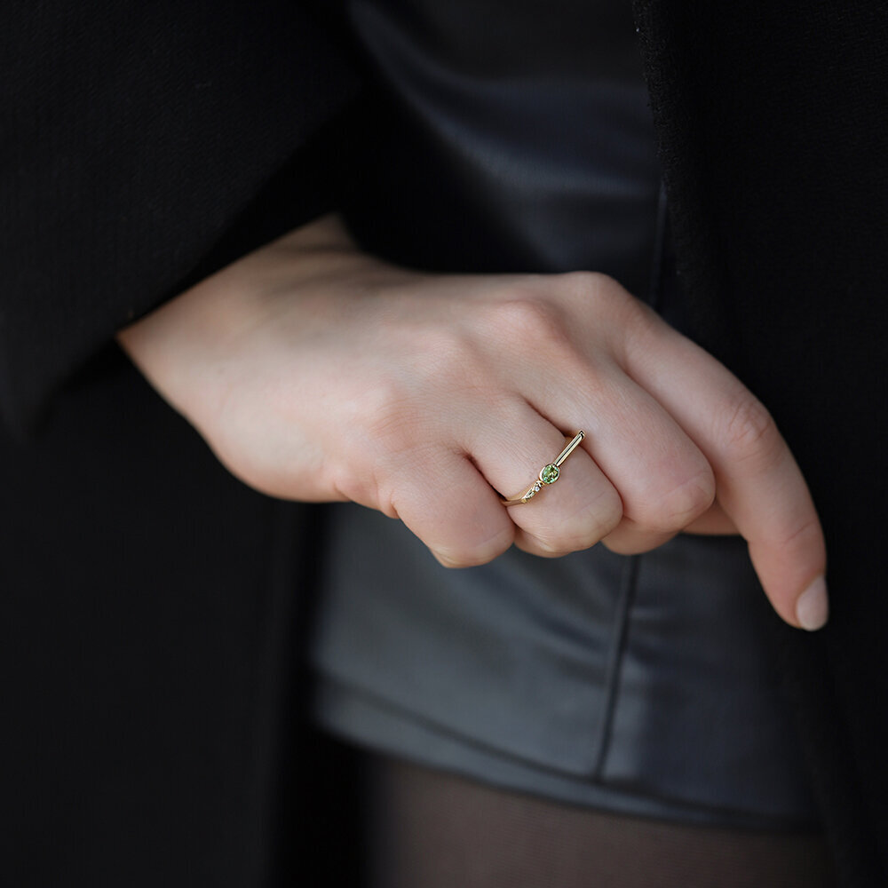 0,01 Karat Pırlanta Peridot Taşlı Yüzük