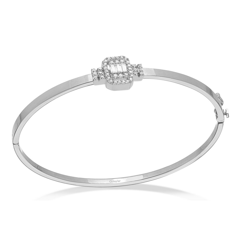 14 Ayar Beyaz Altın Baget Kelepçe Bilezik