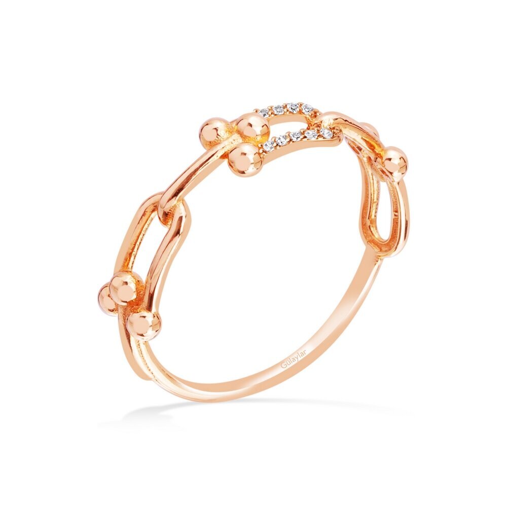 14 Ayar Rose Altın Taşlı Zincir Yüzük