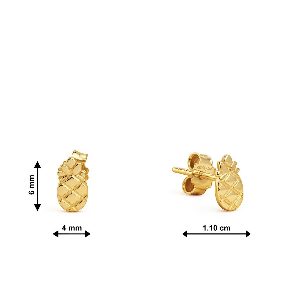 14 Ayar Sarı Altın Ananas Minimal Küpe