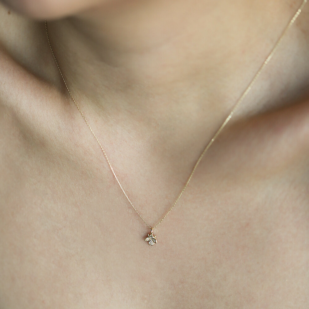 14 Ayar Sarı Altın Arı Minimal Kolye