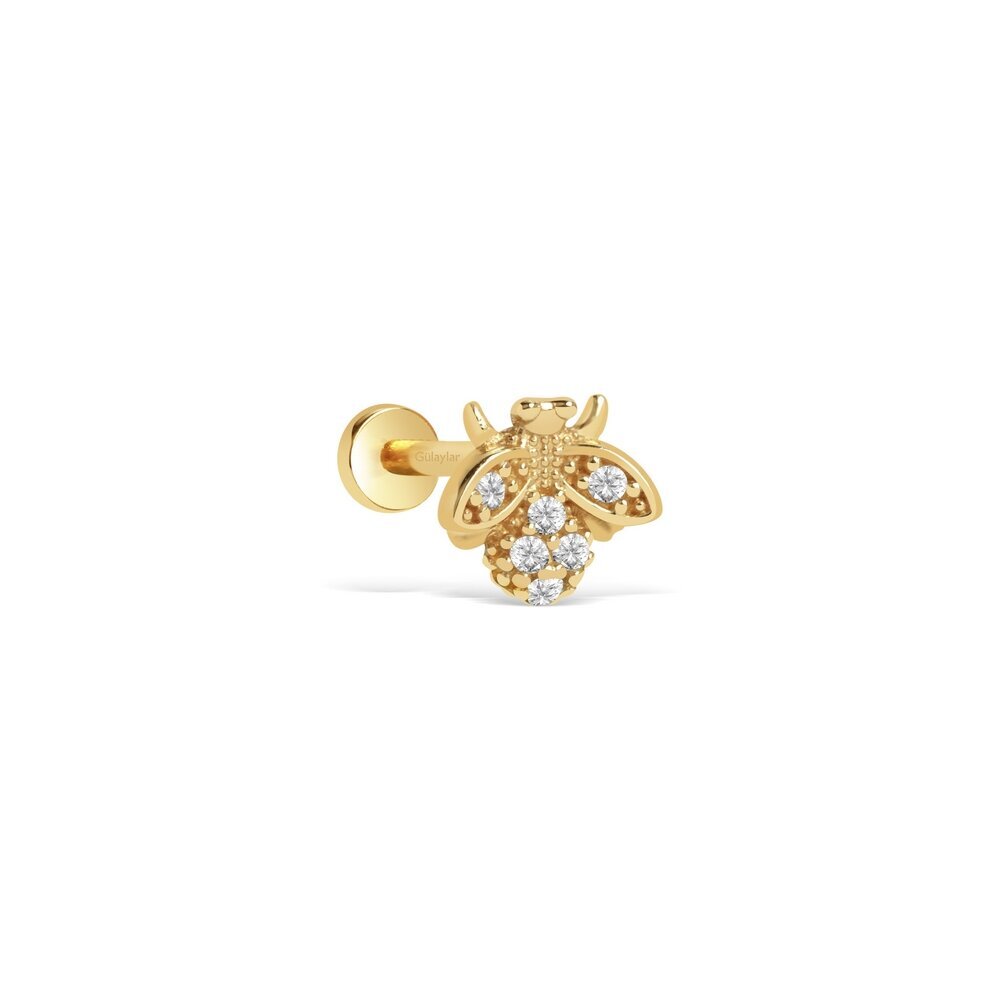 14 Ayar Sarı Altın Taşlı Tragus Piercing