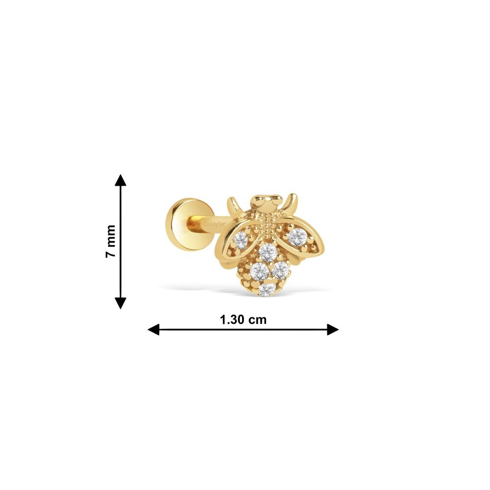 14 Ayar Sarı Altın Taşlı Tragus Piercing