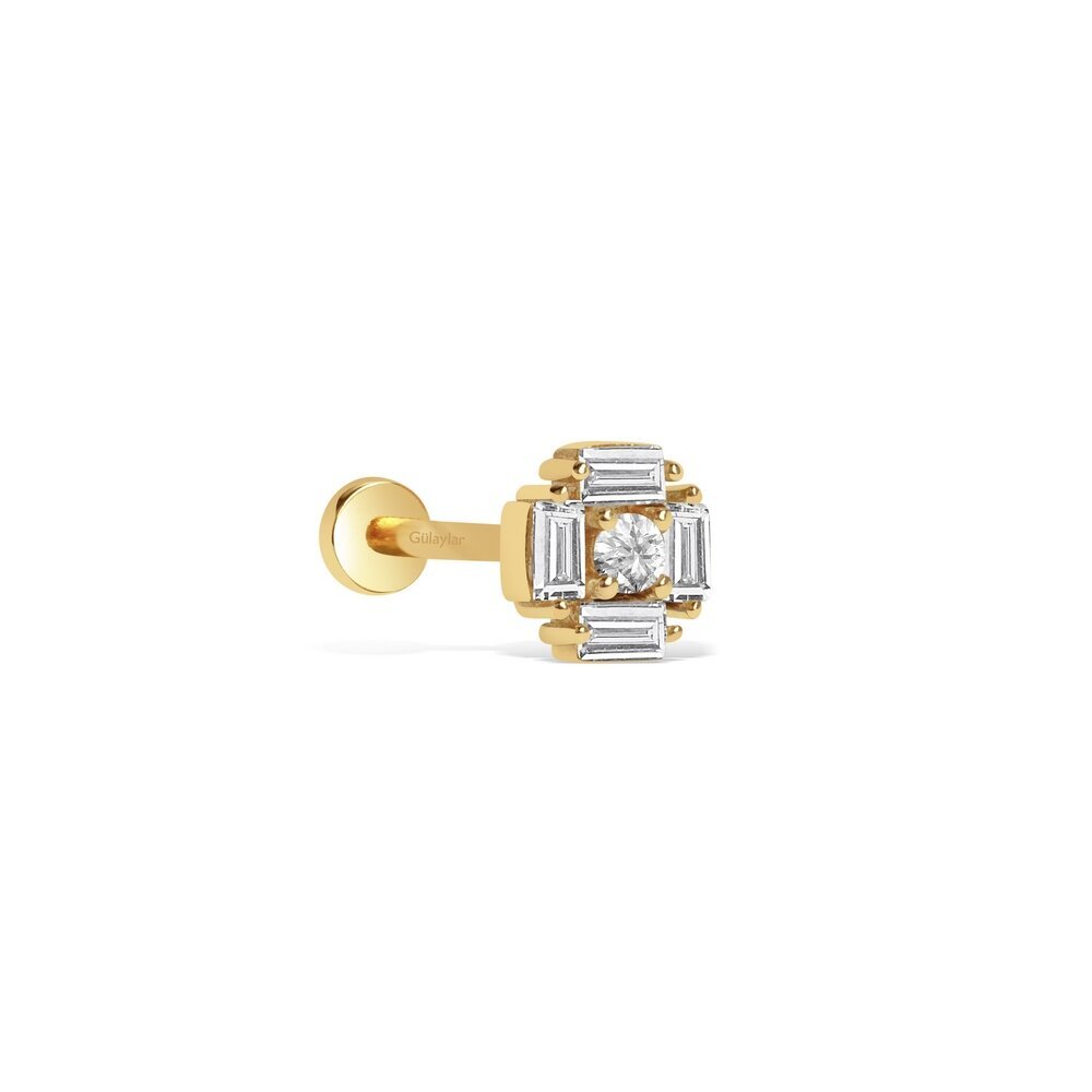 14 Ayar Sarı Altın Baget Tragus Piercing