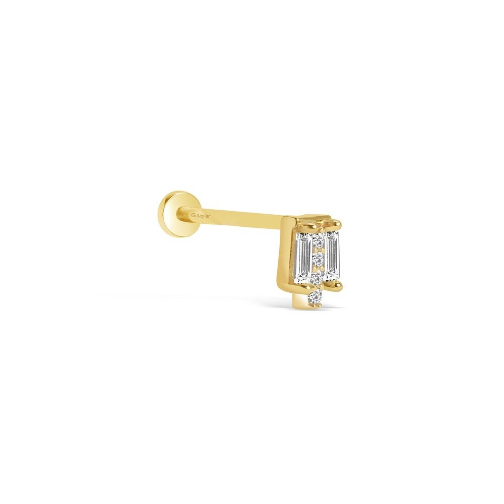 14 Ayar Sarı Altın Baget Taşlı Tragus Piercing