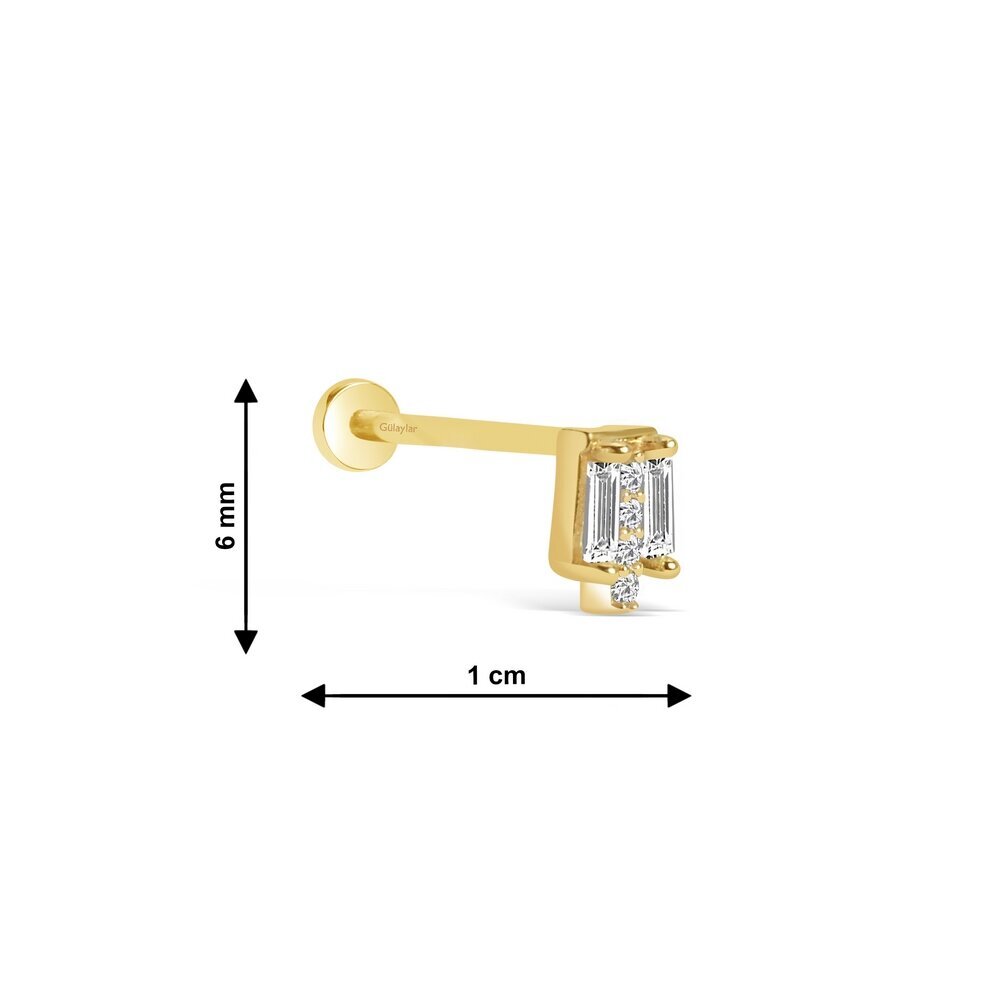 14 Ayar Sarı Altın Baget Taşlı Tragus Piercing