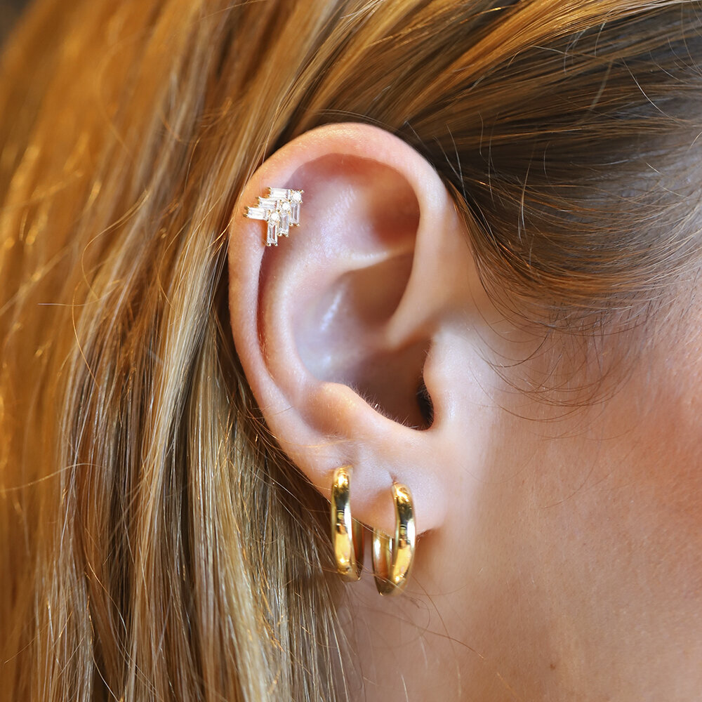 14 Ayar Sarı Altın Taşlı Baget Tragus Piercing