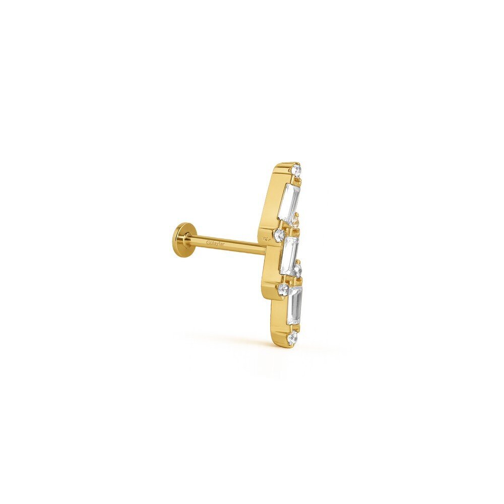 14 Ayar Sarı Altın Baget Taşlı Tragus Piercing