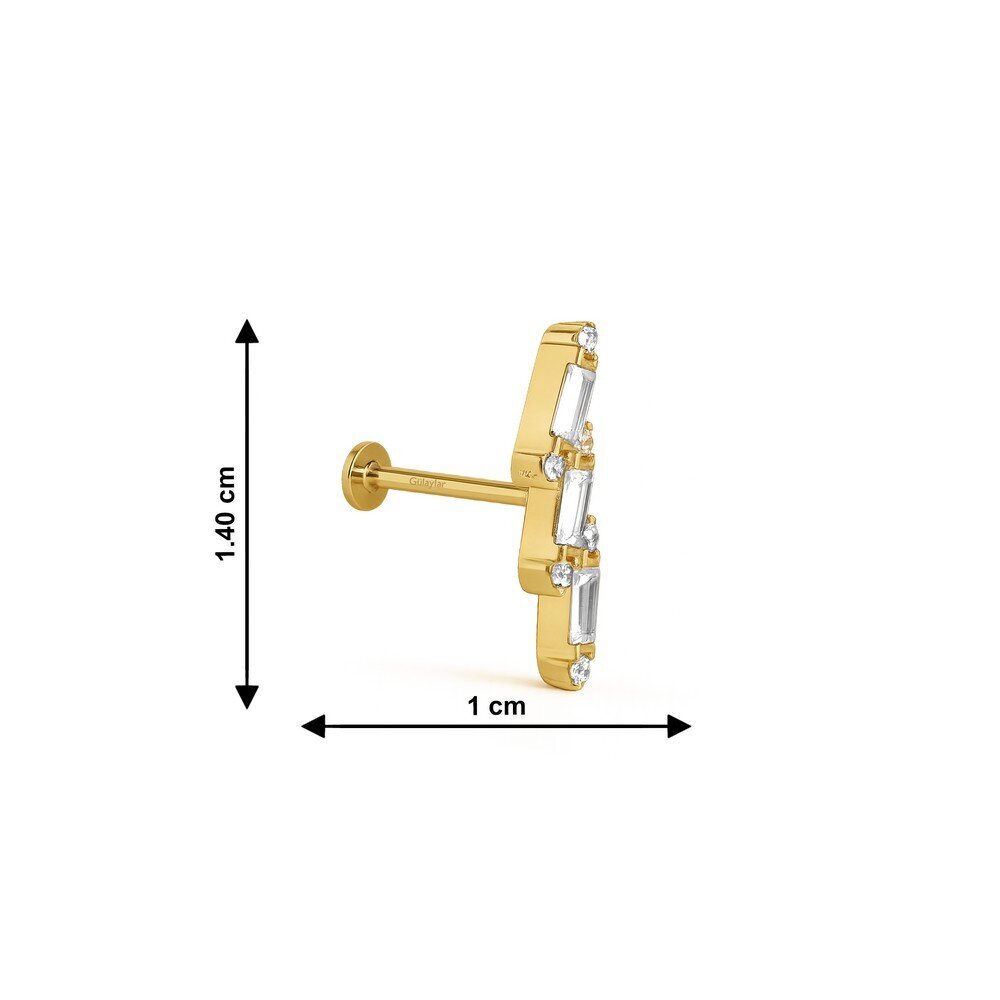 14 Ayar Sarı Altın Baget Taşlı Tragus Piercing