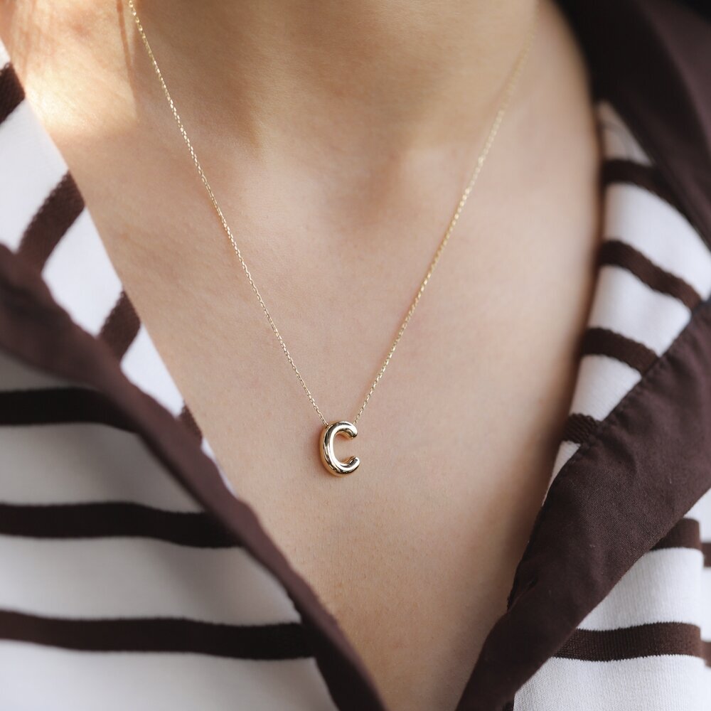14 Ayar C Harf Bubble Kolye