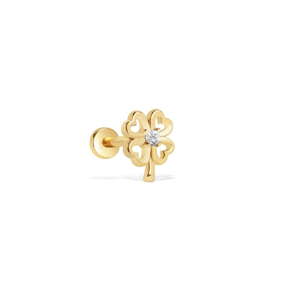14 Ayar Sarı Altın Yonca Tragus Piercing