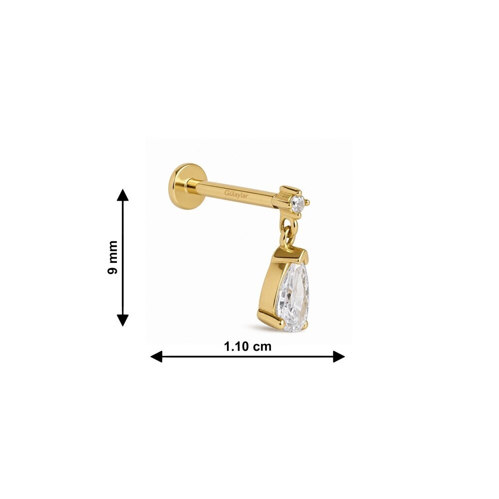 14 Ayar Sarı Altın Damla Taşlı Tragus Piercing
