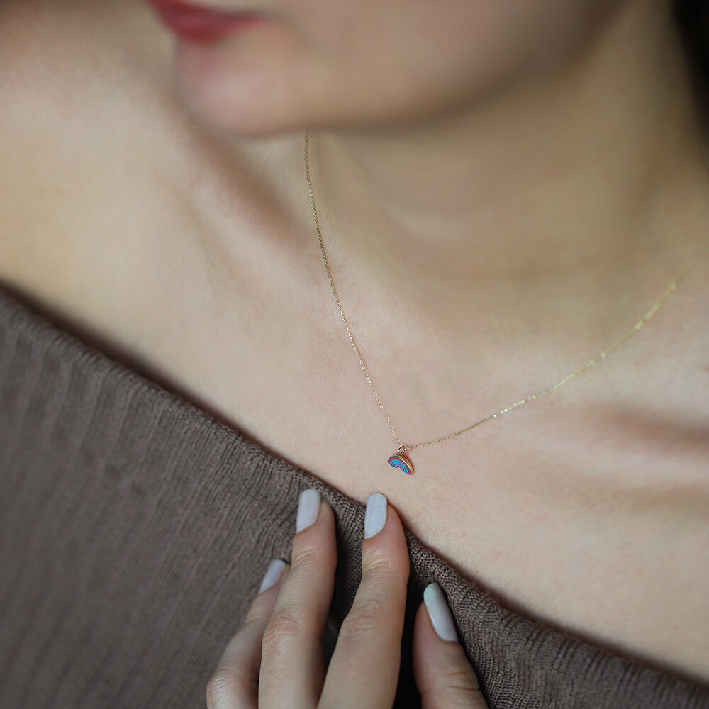 14 Ayar Sarı Altın Gökkuşağı Minimal Kolye