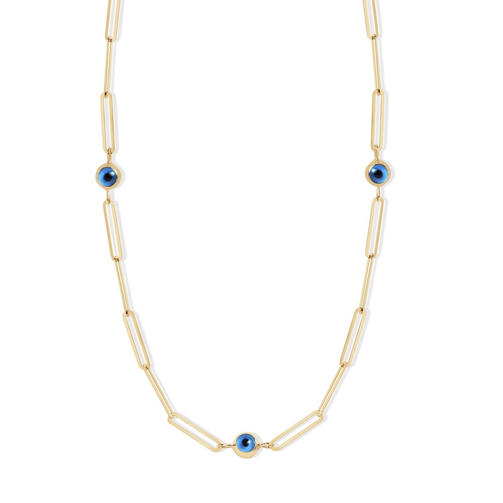 14 Ayar Sarı Altın Nazar Boncuğu Ataç Zincir Kolye