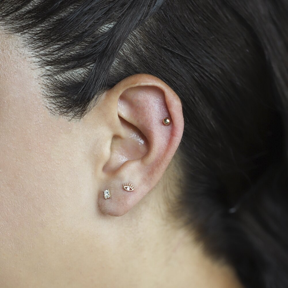 14 Ayar Sarı Altın Göz Tragus Piercing