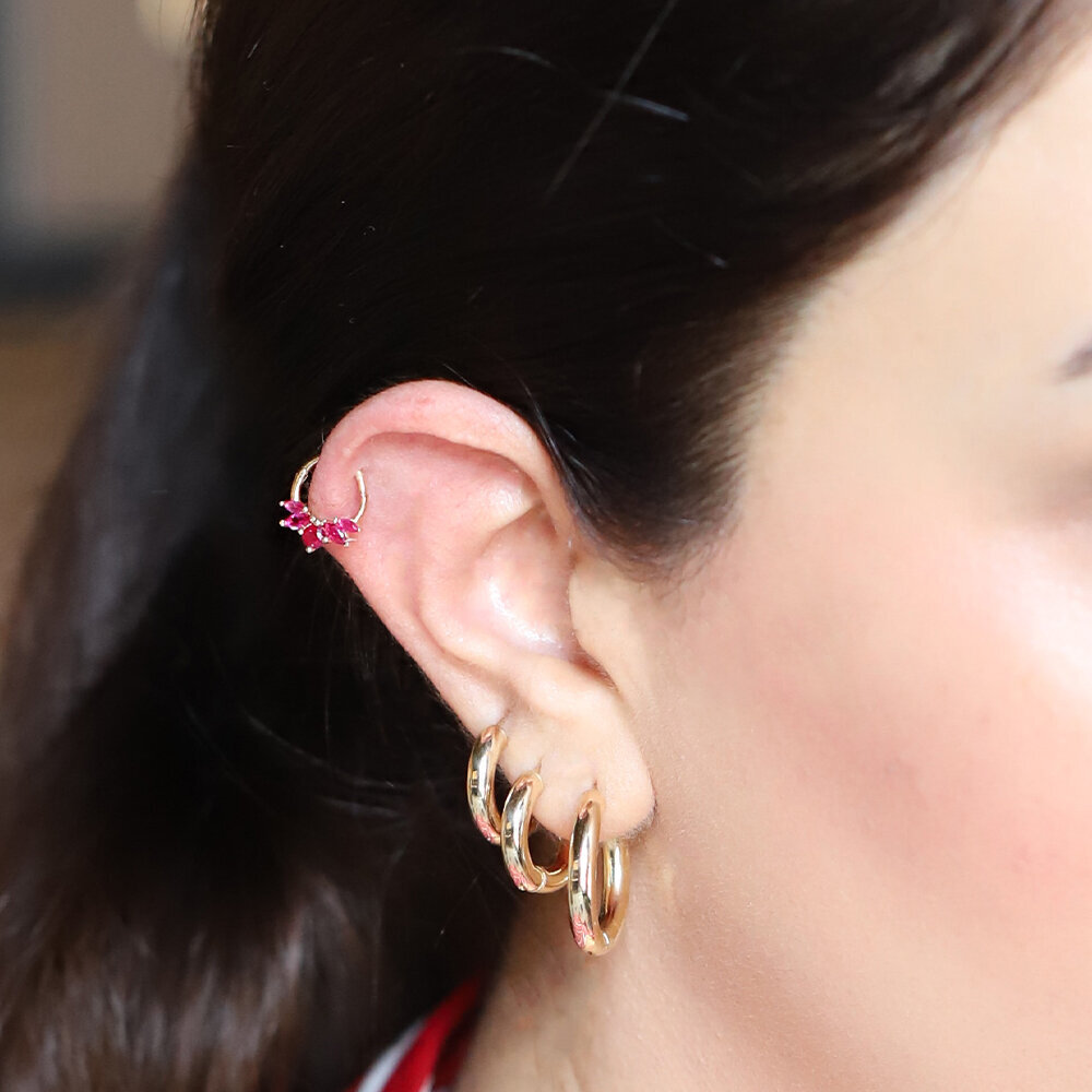 14 Ayar Sarı Altın Taşlı Helix Piercing