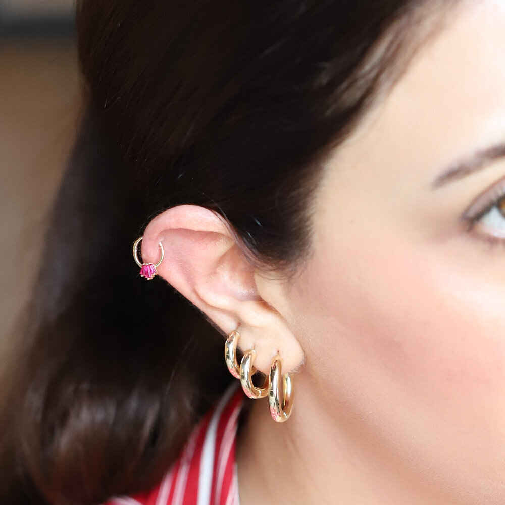 14 Ayar Sarı Altın Taşlı Helix Piercing