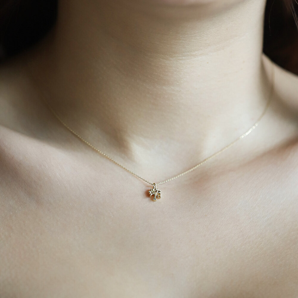 14 Ayar Sarı Altın Minimal Hayat Ağacı Kolye