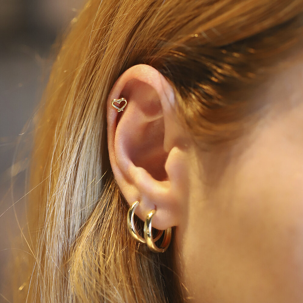 14 Ayar Sarı Altın Kalp Tragus Piercing