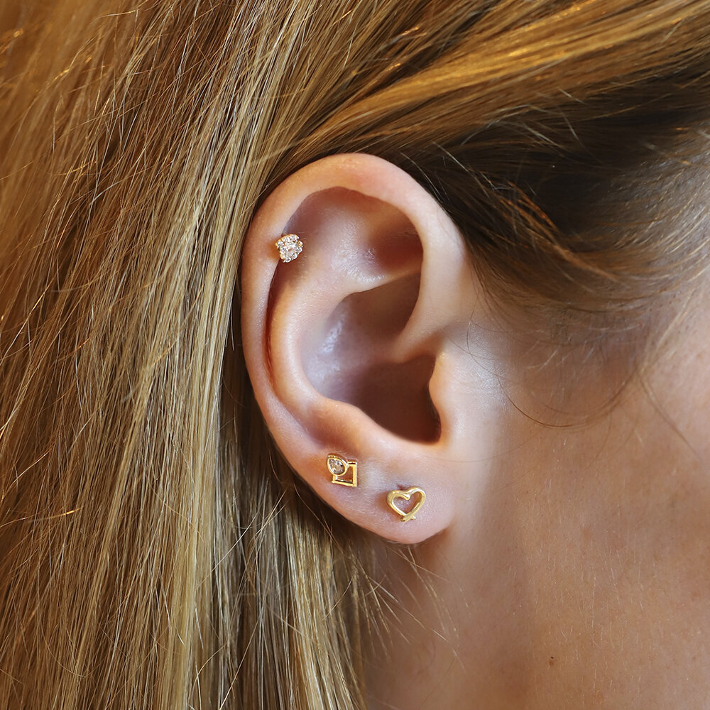 14 Ayar Sarı Altın Kalp Tragus Piercing