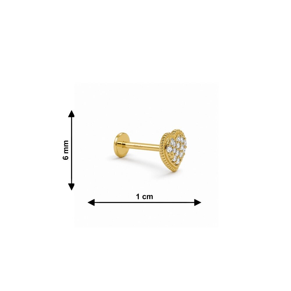 14 Ayar Sarı Altın Kalp Tragus Piercing