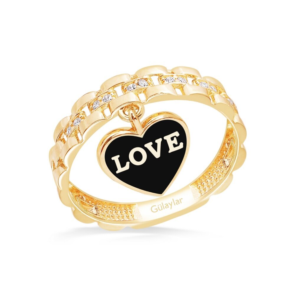 14 Ayar Sarı Altın Love Figürlü Yüzük