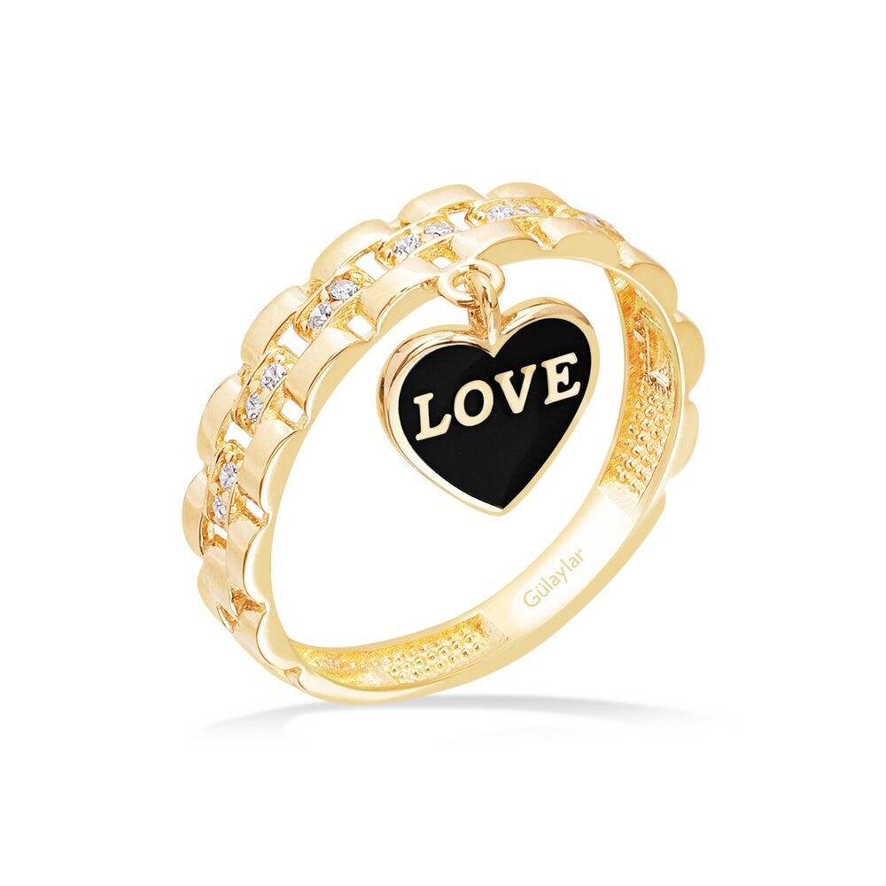 14 Ayar Sarı Altın Love Figürlü Yüzük