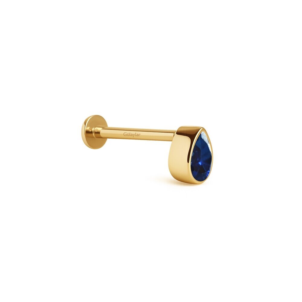 14 Ayar Sarı Altın Mavi Damla Taşlı Tragus Piercing