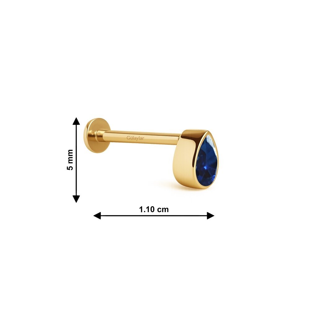 14 Ayar Sarı Altın Mavi Damla Taşlı Tragus Piercing