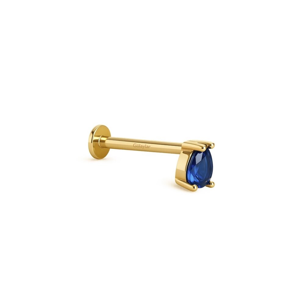 14 Ayar Sarı Altın Mavi Damla Taşlı Tragus Piercing