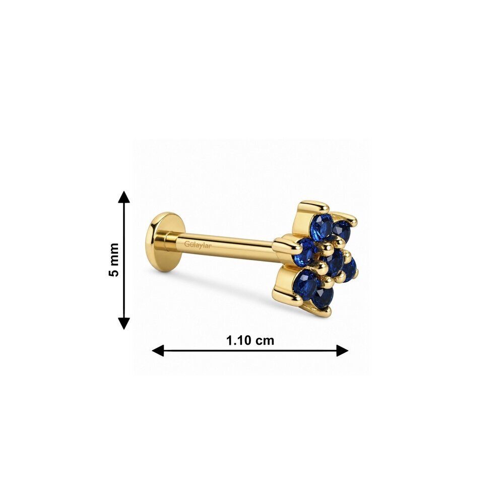 14 Ayar Sarı Altın Mavi Taşlı Piercing