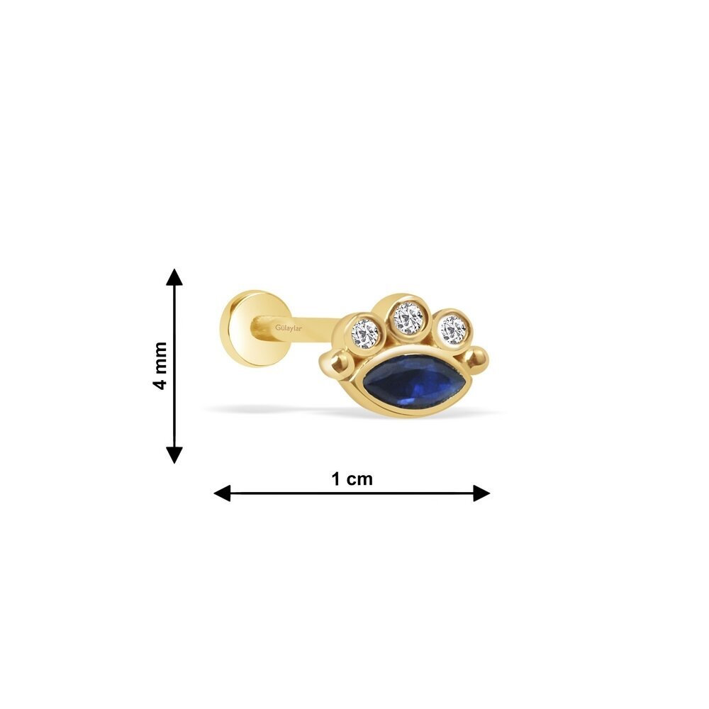 14 Ayar Sarı Altın Mavi Taşlı Göz Tragus Piercing