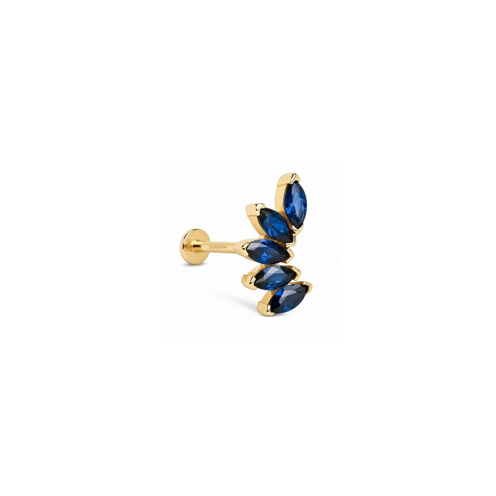 14 Ayar Sarı Altın Mavi Taşlı Tragus Piercing