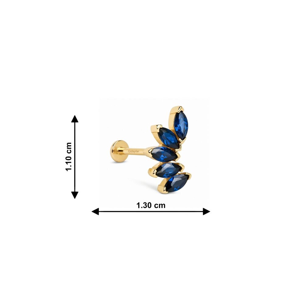 14 Ayar Sarı Altın Mavi Taşlı Tragus Piercing