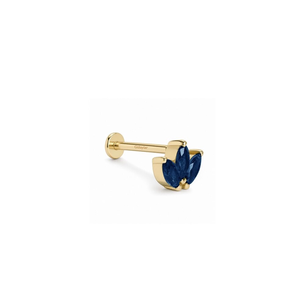 14 Ayar Sarı Altın Mavi Taşlı Tragus Piercing