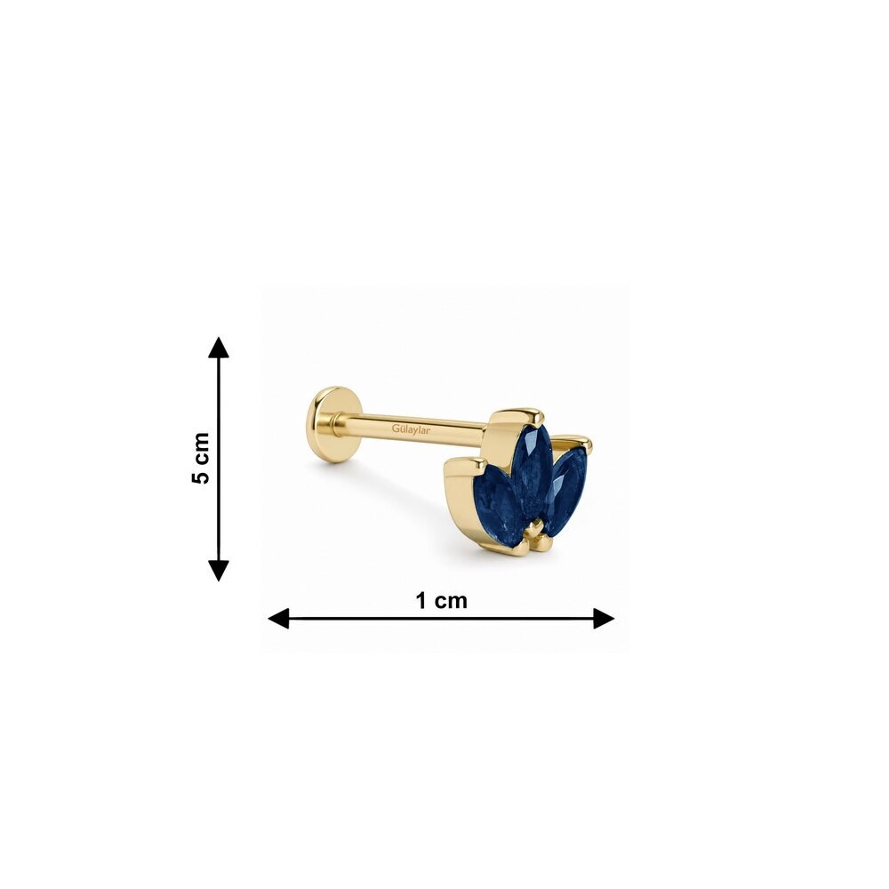 14 Ayar Sarı Altın Mavi Taşlı Tragus Piercing