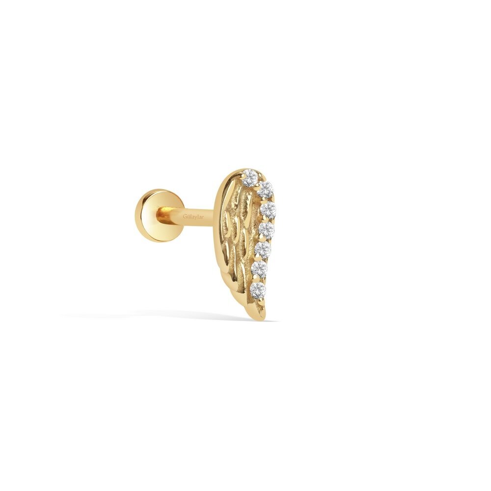 14 Ayar Sarı Altın Taşlı Tragus Piercing
