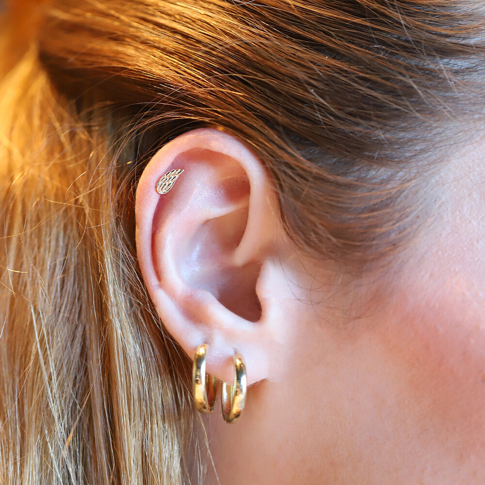 14 Ayar Sarı Altın Melek Kanadı Tragus Piercing