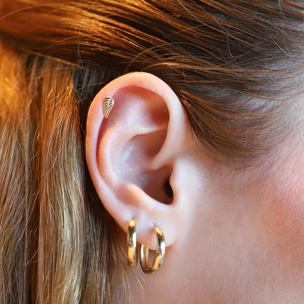 14 Ayar Sarı Altın Melek Kanadı Tragus Piercing