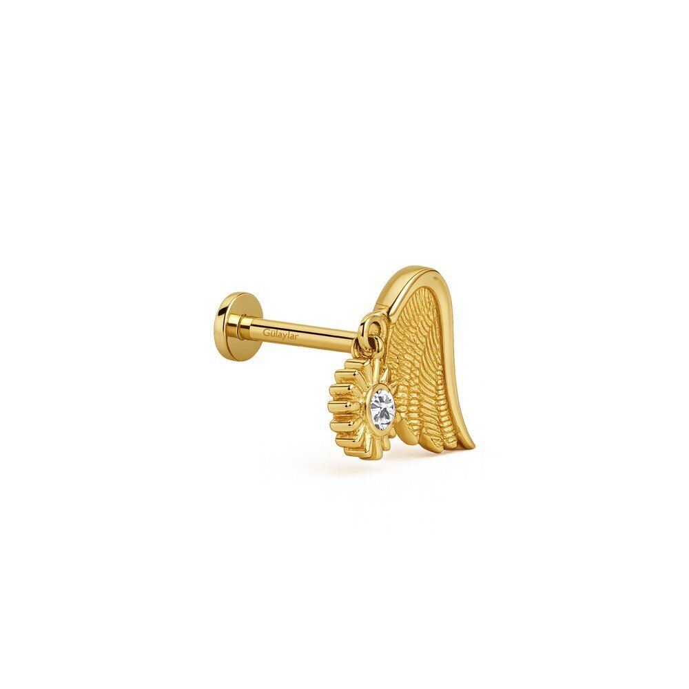 14 Ayar Sarı Altın Melek Kanadı Tragus Piercing