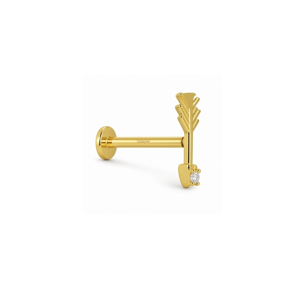 14 Ayar Sarı Altın Ok Tragus Piercing