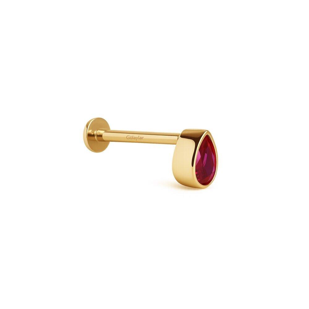 14 Ayar Sarı Altın Pembe Damla Taşlı Tragus Piercing