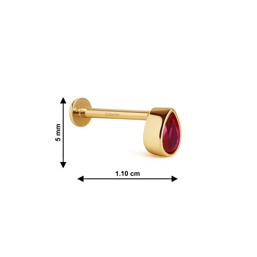 14 Ayar Sarı Altın Pembe Damla Taşlı Tragus Piercing