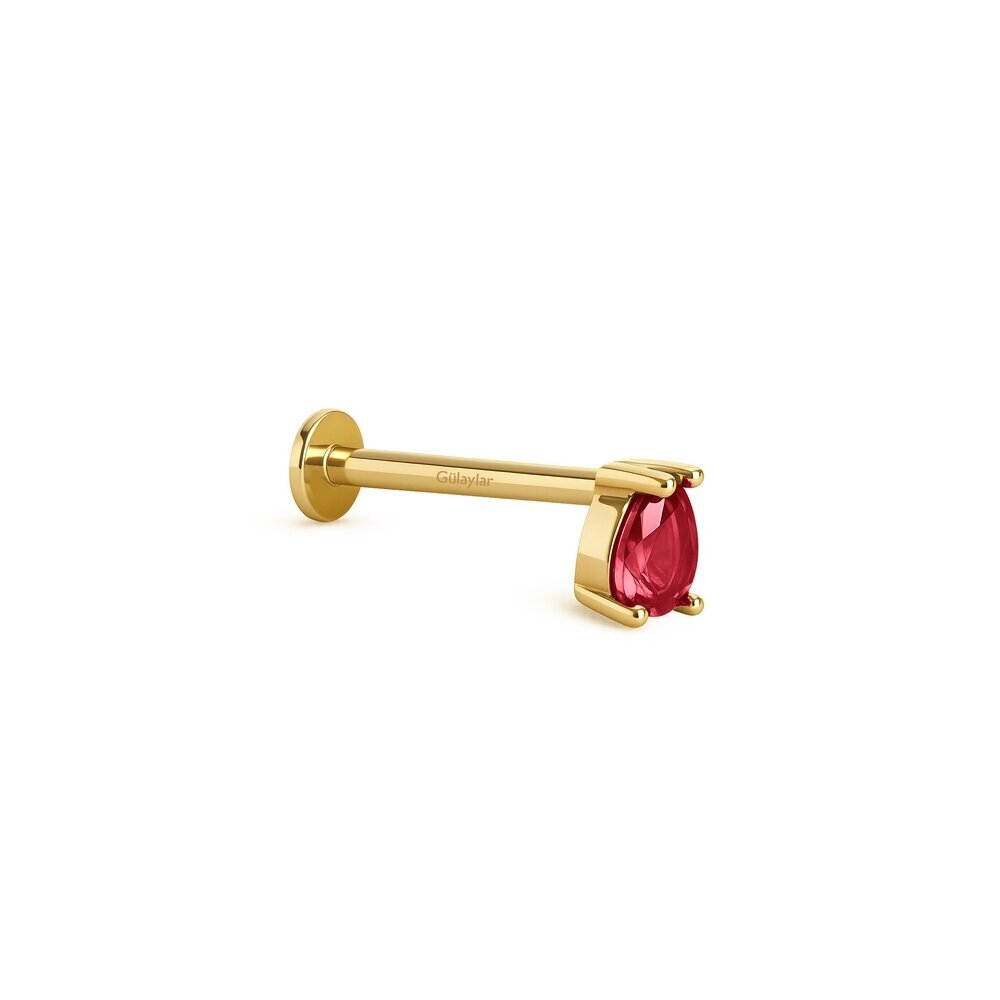 14 Ayar Sarı Altın Pembe Damla Taşlı Tragus Piercing