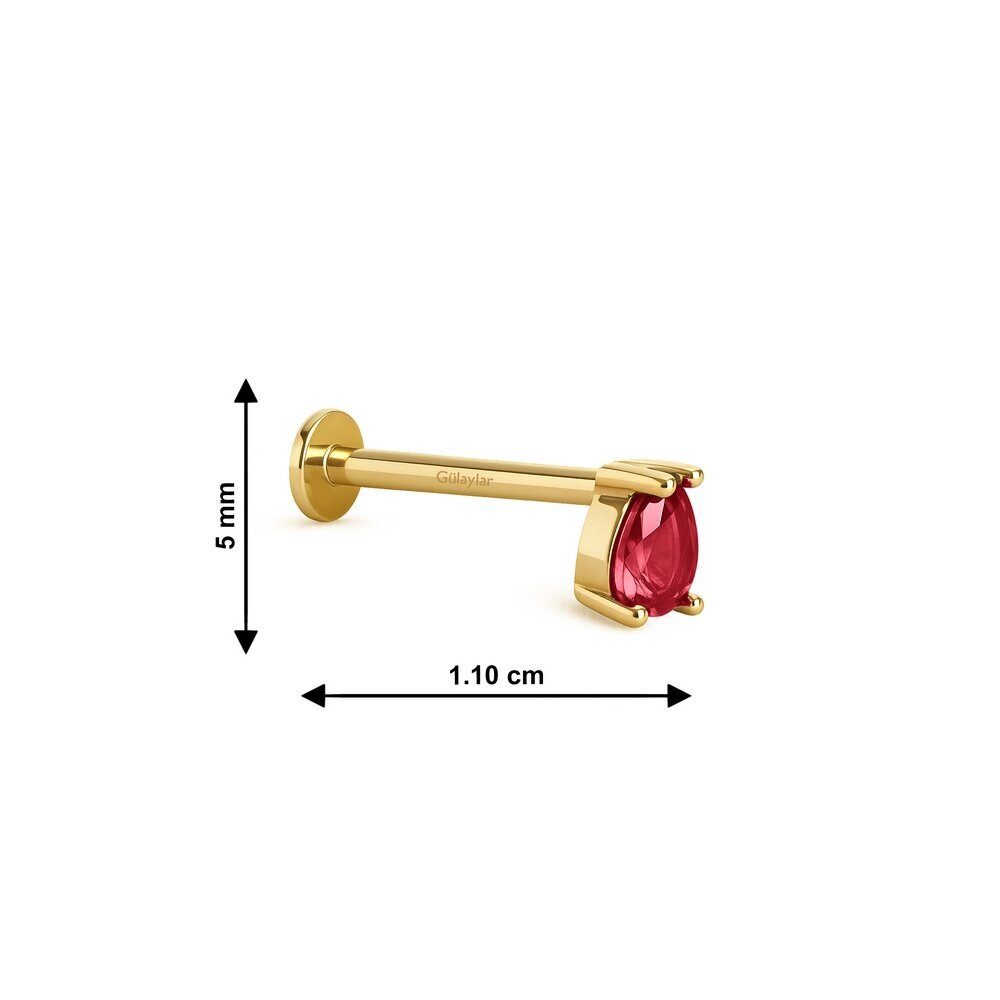 14 Ayar Sarı Altın Pembe Damla Taşlı Tragus Piercing