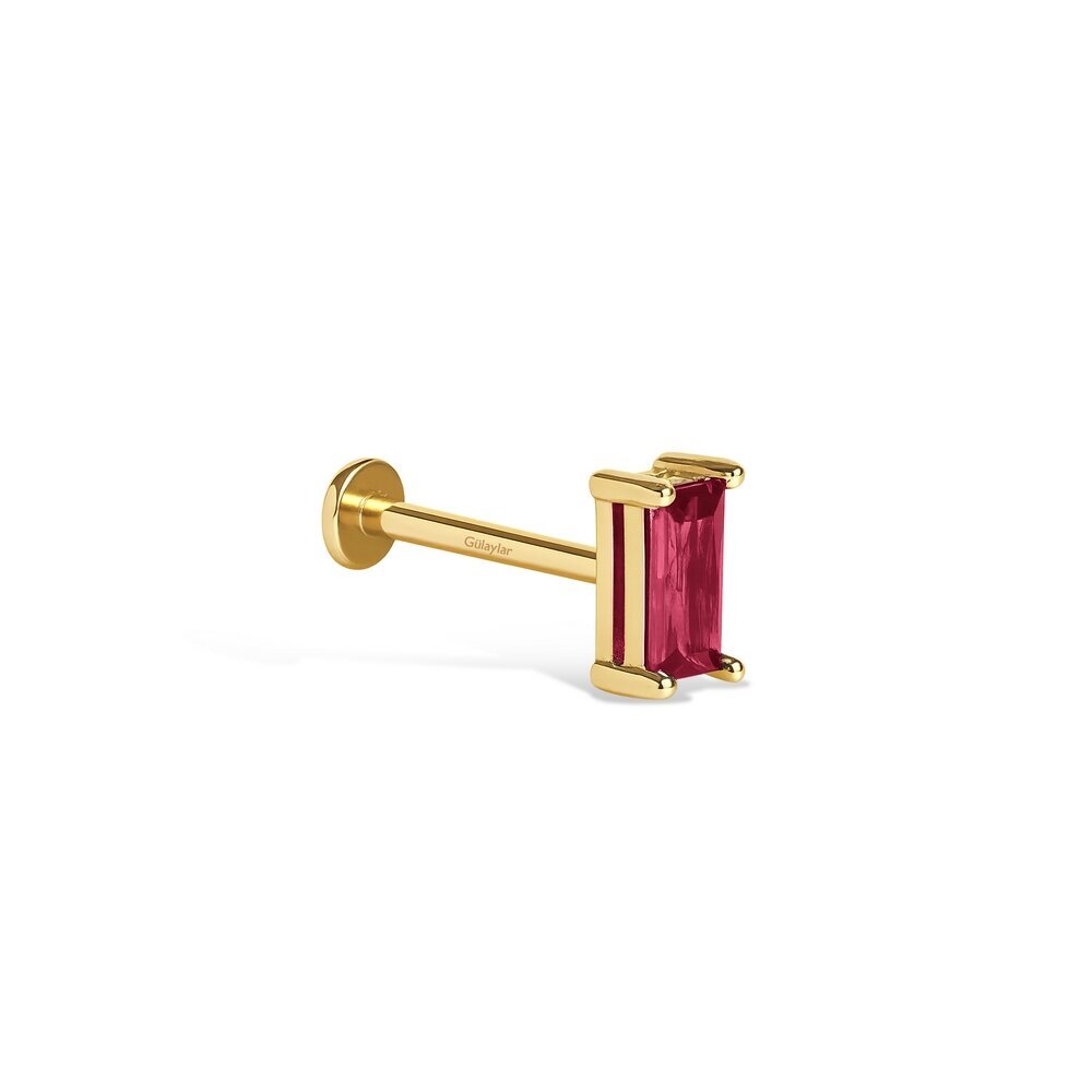 14 Ayar Sarı Altın Pembe Taşlı Baget Piercing